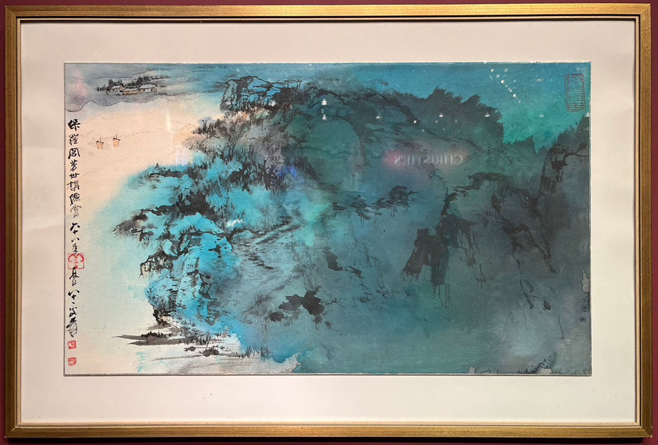 張大千 Zhang Daqian / 湖山春色 Lake and Mountains in Spring / 44.6x74.9cm / 設色紙本、紙板鏡框 / 1979